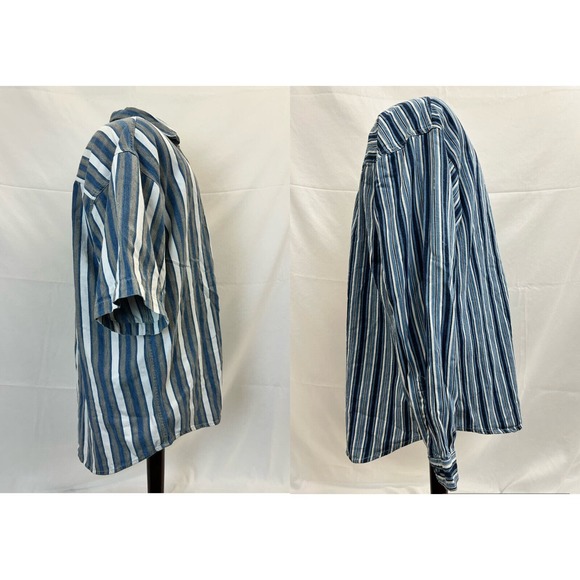 (2) Coliseum Jeans Shirt Mens XL Blue Stiped Cotton Short & Long Sleeve Y2K 90s - Picture 2 of 16